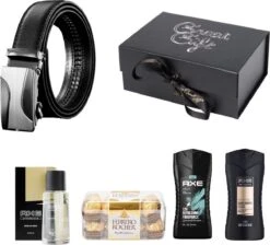 GreatGift® - Cadeaupakket Voor Hem - Met Riem - AXE Parfum - 2x AXE Shampoo - 16x Ferrero Rocher Chocolade