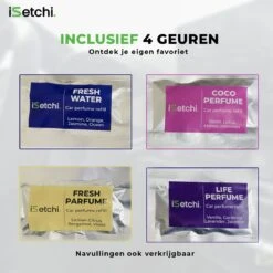 ISetchi Frisse Autoparfum - Autogeur - Met 4 Verschillende Geuren – Compact Formaat & Navulbaar - Metaal Ontwerp - Parfum Voor Luchtrooster Ventilatierooster -Auto Luchtje - Car Perfume -Parfum Speciaal Winkel 1200x1200 565